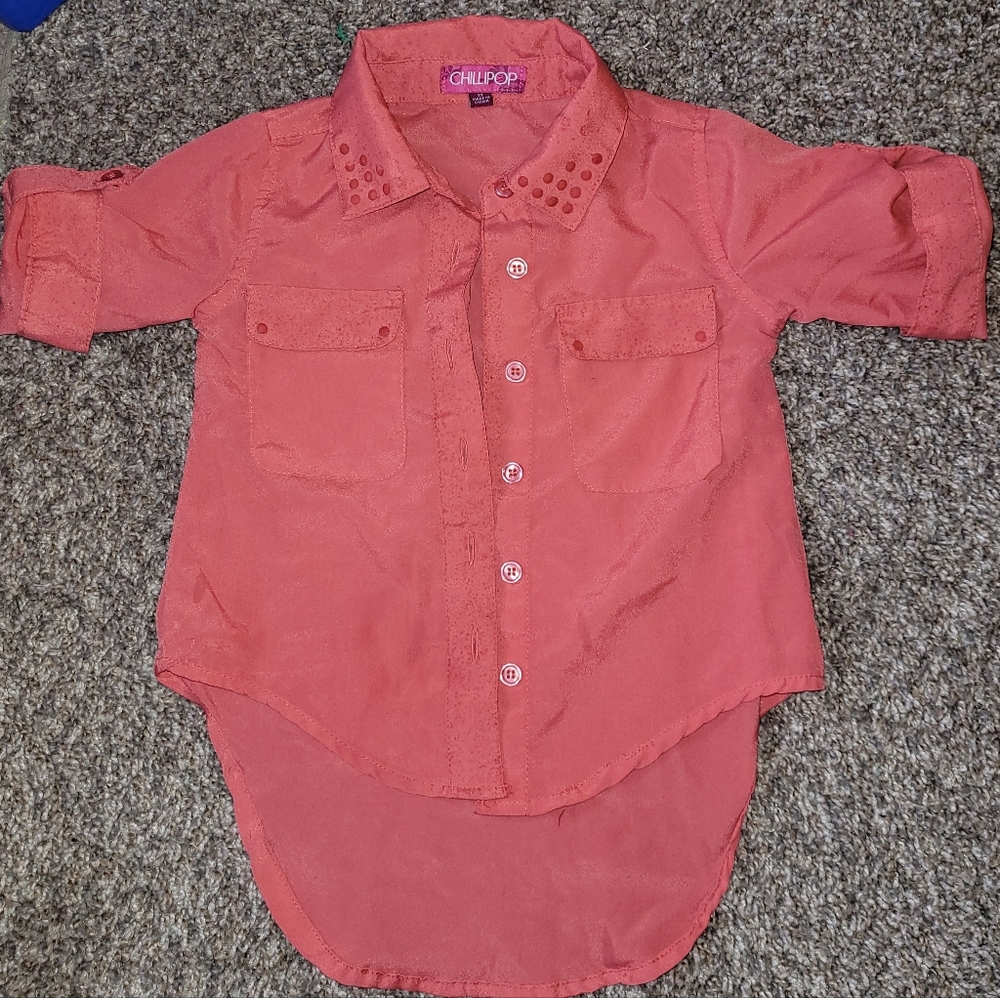 Chilipop 3t blouse, mauve high low button up, girls 3t dress shirt, 3t top shirt